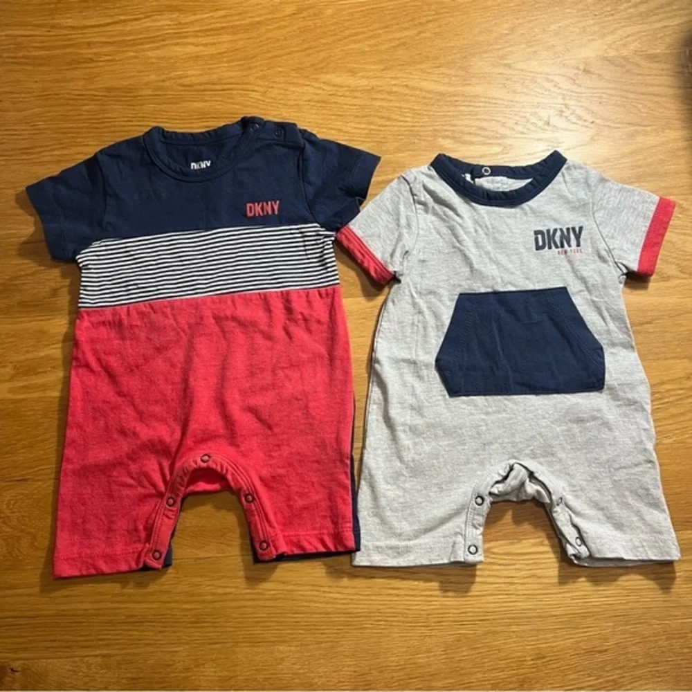 SET OF 2 NWOT DKNY Baby Boys Rompers 3-6M Summer One-Piece Red White Blue
